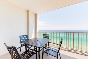 Outdoor dining - 15th Floor Beach Condo with Furnished Balcony, Gulf View, Shared Pools, Hot Tub (Panama City Beach)
