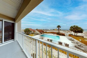 Terrace/patio - Water-view haven with sound-view balcony, shared pool, WiFi, and AC (Navarre Beach)
