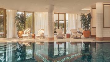 Indoor pool, open 9:00 AM to 8:00 PM, free cabanas, pool umbrellas
