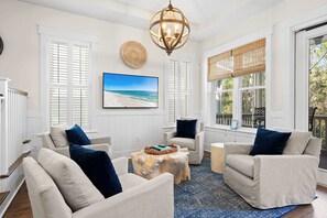 TV, fireplace, offices - Dog-friendly home near beach with golf cart, pool & hot tub access, bikes, & LSV (Santa Rosa Beach)