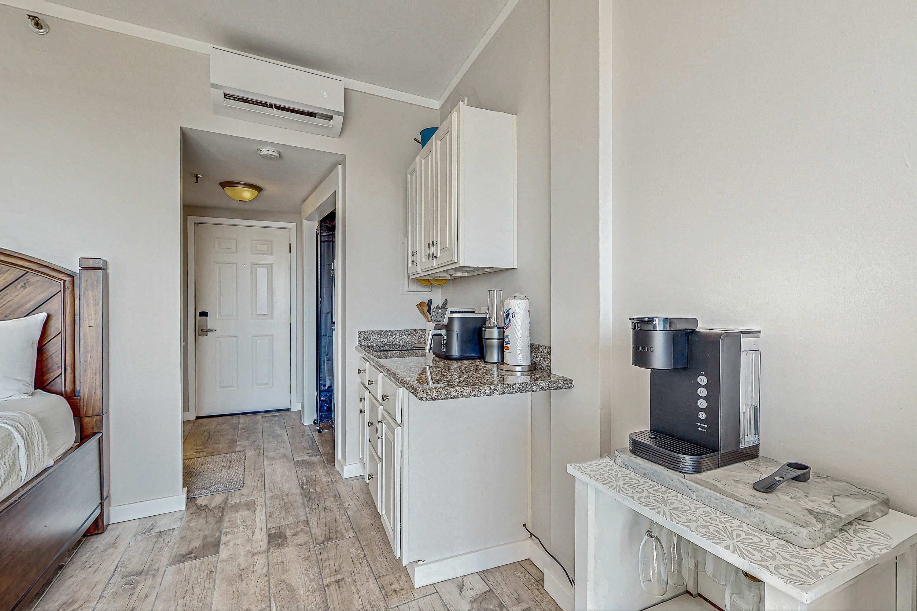 Fridge, microwave, coffee/tea maker