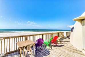Outdoor dining - Unique waterfront home with wraparound deck and private grill - free WiFi (Cape San Blas)