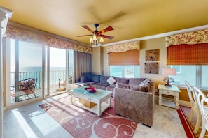TV, offices - Beachfront 6th-floor condo with Gulf views, balcony, outdoor pool & beach access (Panama City Beach)