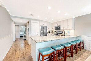 Fridge, microwave, oven, stovetop - Ground-floor condo with large patio, pools, tennis, & parking - steps to beach (Miramar Beach)