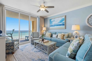 TV, offices - Enchanting oceanfront condo with pool, balcony, fitness area, & washer&dryer (Fort Walton Beach)