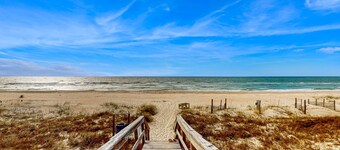 Great, dog-friendly home with Gulf views, shared pool, just steps from the Gulf
