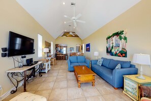 TV, DVD player, offices - Dog-friendly beachfront bungalow with private boardwalk, charcoal grill, and AC (St. George Island)