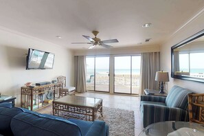 TV, DVD player, offices - Beachfront condo with shared pool, hot tub, & fitness center + beach access (Destin)