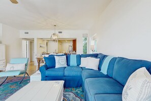 TV, offices - Gorgeous condo with lagoon pool, hot tub, beach access & pickleball court! (Seacrest)