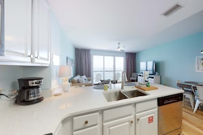 Fridge, microwave, oven, stovetop - Deluxe condo with Gulf view, heated pool & balcony (Panama City Beach)