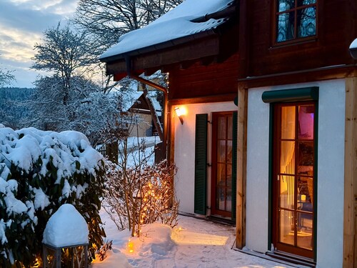 Chalet 'Ladolcevital in Tyrolean Timber House' with Valley View & Private Sun Terrace by the Forest