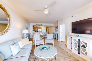 TV, DVD player, offices - Seaside Living Elevated - Your Gulf Front Retreat Awaits with Double Beach Service (Fort Walton Beach)