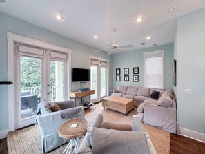 TV, offices - Modern coastal retreat with 2 balconies, grill, central AC, shared Pools, & WiFi (Santa Rosa Beach)