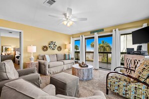 TV, DVD player, offices - Oceanfront condo with outdoor pool, ocean view, high-speed WiFi & washer/dryer (Panama City Beach)