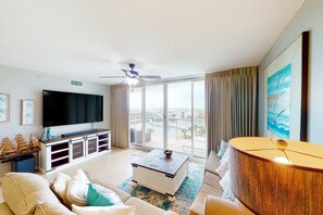 TV, offices - Lake-view 5th-floor resort condo with outdoor pool, gym, balcony, & washer/dryer (Destin)