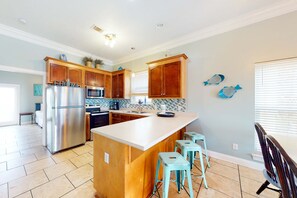 Fridge, microwave, oven, stovetop - Dog-friendly home near beach with pool, four balconies, W/D & AC (Panama City Beach)