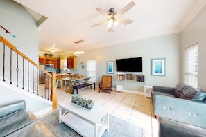 TV, offices - Dog-friendly home near beach with pool, four balconies, W/D & AC (Panama City Beach)