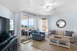 TV, offices - Lovely waterfront condo with balcony, pool, hot tub & pickleball (Santa Rosa Beach)
