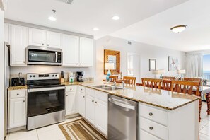 Microwave, oven, stovetop, dishwasher - 16th-floor oceanfront condo with pools & hot tub, ocean view, W/D & WiFi (Panama City Beach)
