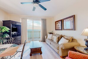 TV, offices - 14th-floor oceanfront condo with Gulf views, outdoor pool, balcony, W/D, & AC (Panama City Beach)