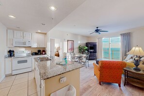 Fridge, microwave, oven, stovetop - 14th-floor oceanfront condo with Gulf views, outdoor pool, balcony, W/D, & AC (Panama City Beach)