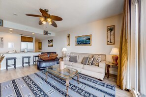 TV, offices - Waterfront condo with grills, pool & fitness center - walk to the beach (Panama City Beach)