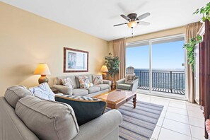 TV, offices - Beachfront resort condo with Gulf views, WiFi, pools, hot tub & lazy river (Panama City Beach)