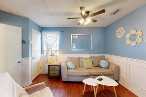 TV, offices - Gulf-view 2-story condo near the beach with porch, streaming, W/D, & central AC (Panama City Beach)