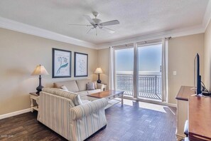 TV, offices - Gulf-front condo with pier views, balcony, heated pool, gym & AC (Panama City Beach)