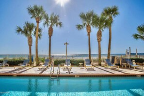 Pool - Gulf-front condo with pier views, balcony, heated pool, gym & AC (Panama City Beach)