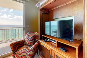 TV, offices - 14th-Floor Gulf front condo with beach views, hot tub/pools/gym (Panama City Beach)