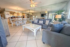 TV, offices - Beachfront Condo, gorgeous views, shared pool, hot tub, and beach access (Panama City Beach)