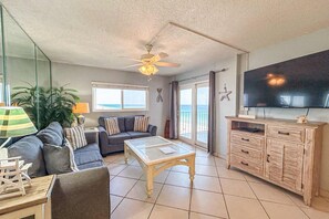 TV, offices - Beachfront Condo, gorgeous views, shared pool, hot tub, and beach access (Panama City Beach)