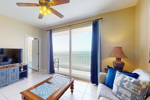 TV, offices - Beachfront Condo, gorgeous views, shared pool and beach access (Panama City Beach)