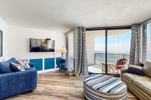 TV, offices - Beachfront condo with Gulf-view balcony, on-site pools, & direct beach access (Panama City Beach)
