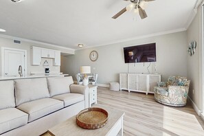 TV, offices - Beachfront condo with hot tub, sauna, pools, and stunning ocean views (Panama City Beach)