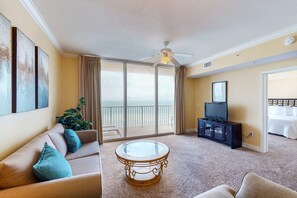 TV, offices - Gulf-front condo w/ 2 lagoon pools, hot tubs & beach service - near Pier Park (Panama City Beach)