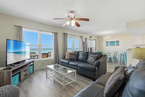 TV, DVD player, offices - Beachfront condo with ocean & pool views, beach setup included, drive to dining (Fort Walton Beach)