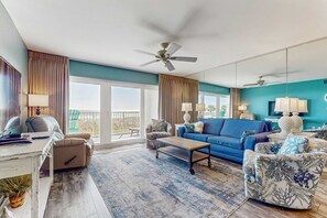 TV, DVD player, offices - Second floor oceanfront condo with ocean view, balcony, central AC, & pool access (Fort Walton Beach)
