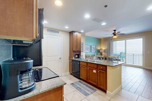 Fridge, microwave, oven, stovetop - Gulf-front condo with balcony, seasonal beach service, pool & hot tub (Panama City Beach)