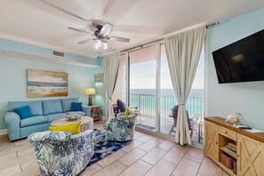 TV, offices - 6th-floor Gulf & beachfront condo with pools, hot tubs, restaurant, & game room (Panama City Beach)