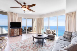 TV, offices - 16th-floor waterfront condo with fast WiFi, Gulf view, pools, hot tubs, & gym (Panama City Beach)
