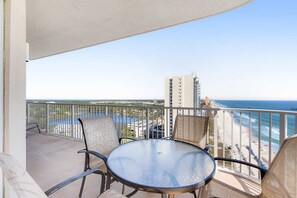 Outdoor dining - 16th-floor waterfront condo with fast WiFi, Gulf view, pools, hot tubs, & gym (Panama City Beach)