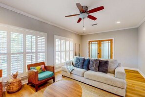 TV, offices - Two-story getaway with an indoor pool, patio, washer/dryer, & central AC (Panama City Beach)