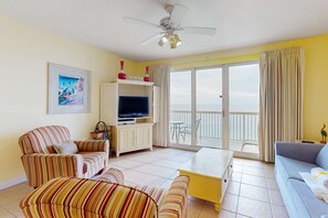 TV, offices - Beachfront 20th-floor condo with heated pools, hot tubs, balcony & Gulf views (Panama City Beach)
