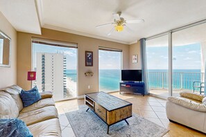 TV, offices - High-rise condo at beachfront resort w/ pools, hot tubs & arcade (Panama City Beach)