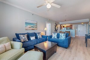 TV, DVD player, offices - Beach-Chic Condo On Okaloosa Island Waterfall, Lazy River (Fort Walton Beach)