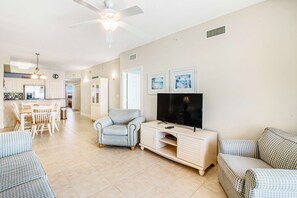 TV, offices - Inviting 11th-floor, beachfront condo with pool, hot tub & beach access (Panama City Beach)
