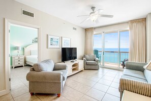 TV, offices - Inviting 11th-floor, beachfront condo with pool, hot tub & beach access (Panama City Beach)