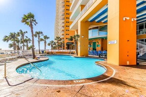 Pool - Colorful, beachfront condo with Gulf view, pool, hot tub, and lazy river (Panama City Beach)